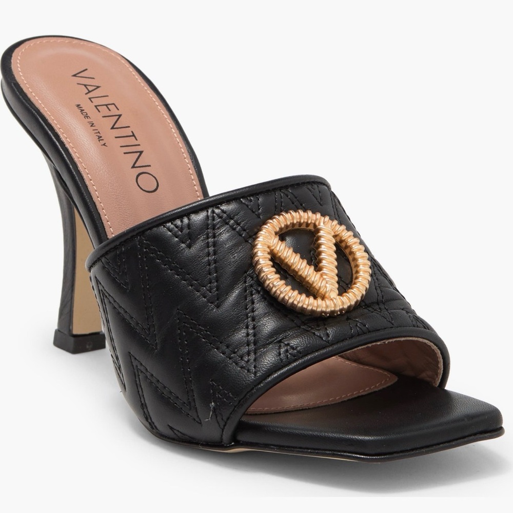 Valentino Black and Gold Women's Heeled Mules
